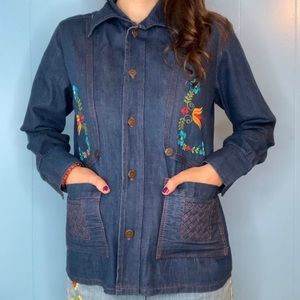 Vintage Embroidered Denim Shirt Jacket made in Mexico (Lila's)